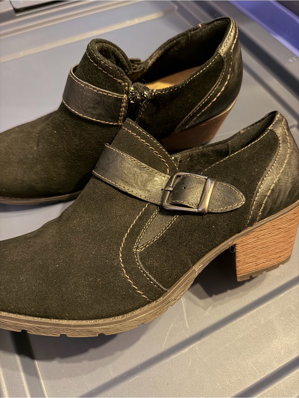 Earth Origins Black Suede Buckle Heel booties. - witchy 9.5 wide